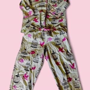 Nick & Nora 3/4 length adorable birdcage, pajama set size medium